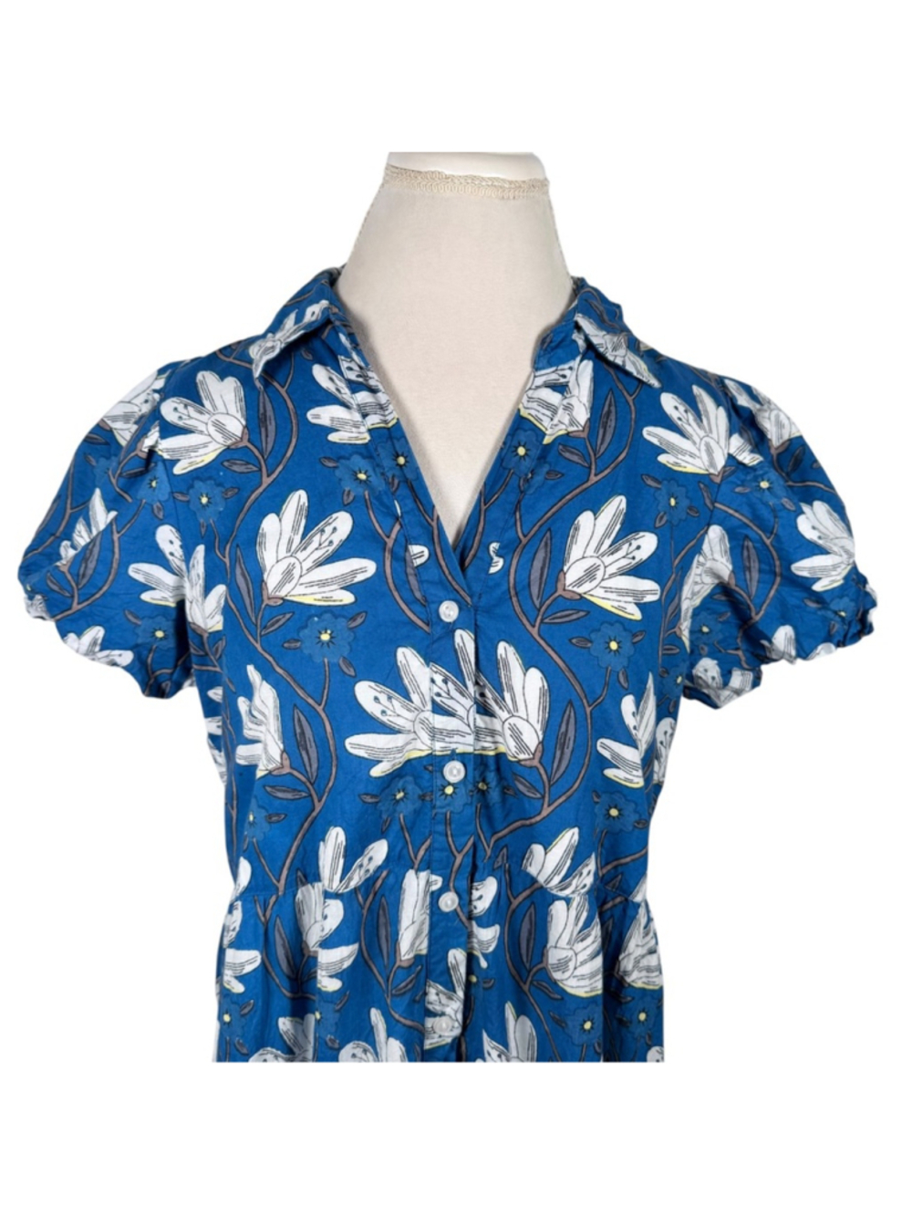 House of Binkie Blue White Floral Midi Dress 100% Cotton Cottage Beach Size M - Picture 5 of 11